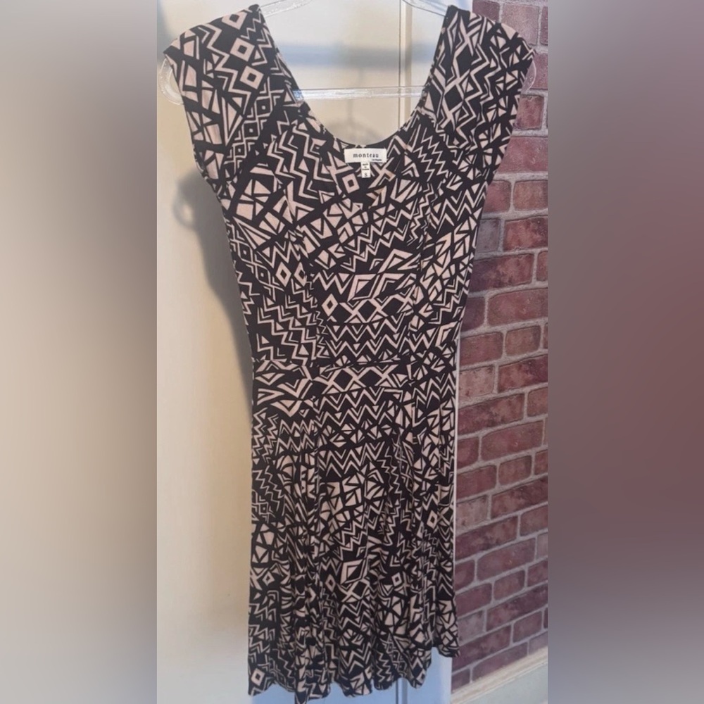 Monteau Black and Cream Geometric Dress